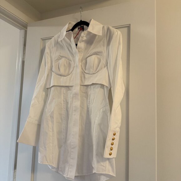 NWT Balmain Mini Shirt Dress Button Down Cotton Poplin White Sz 40 - Picture 5 of 9